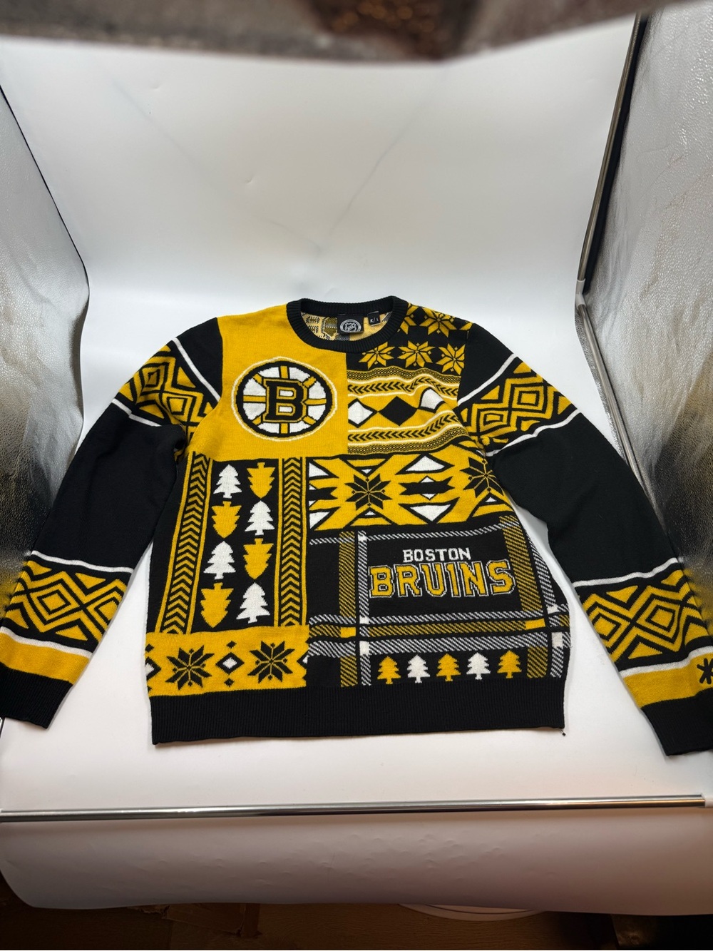 NHL Boston bruins patches ugly holiday sweater size lg